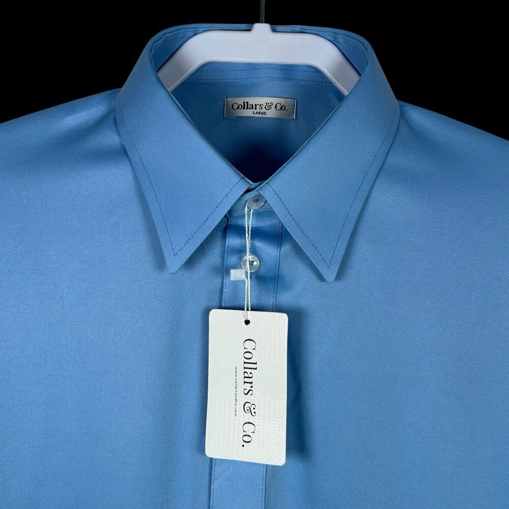 Collars & Co Polo Shirt Mens L Sky Blue English Point Dress Collar Preppy Office